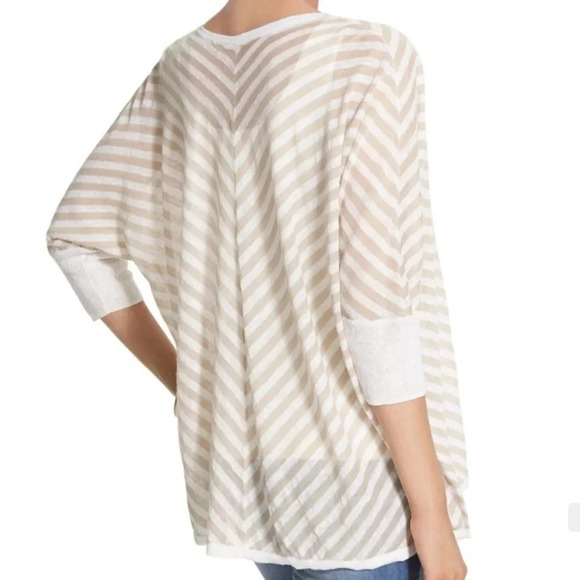 Chico's linen blend drop shoulder semi sheer striped pullover minimalist 8 - Picture 4 of 9